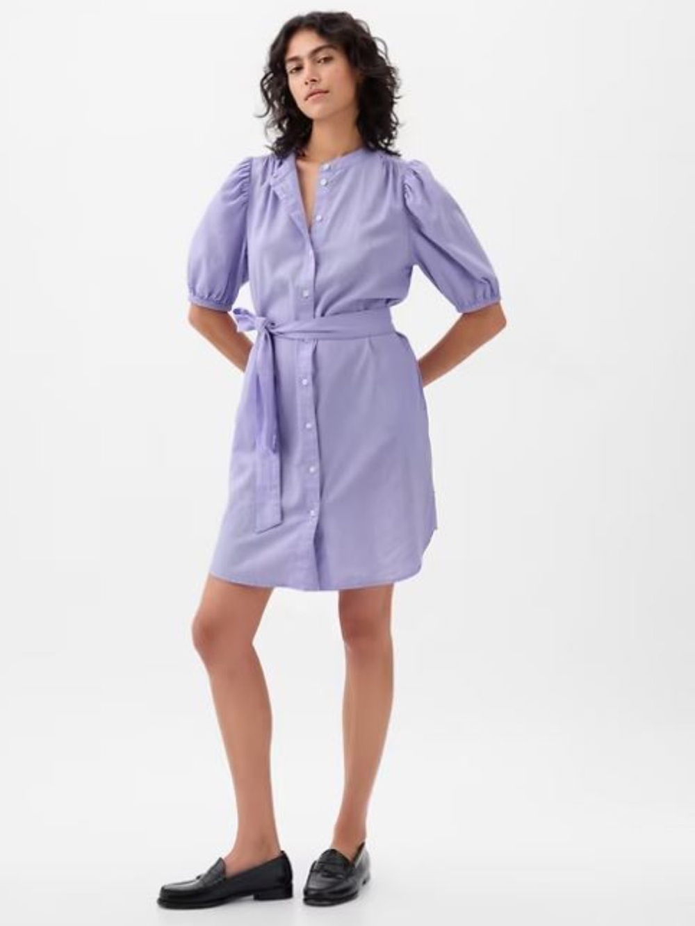 GAP Linen Cotton Blend Puff Sleeve Belted Shirt Dress Lavender Size XS